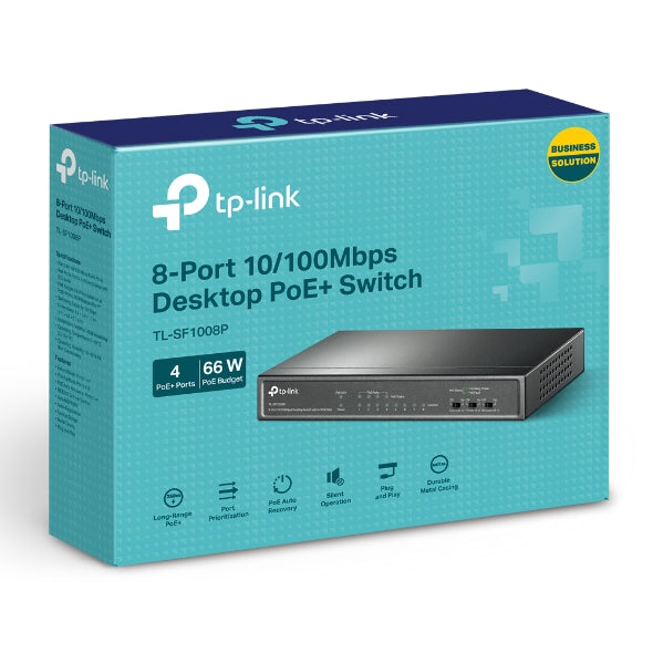 TP-LINK TL-SF1008P 8-Port 10/100Mbps Desktop Switch with 4-Port PoE+